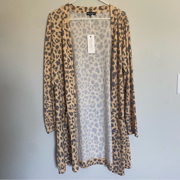 Simply Southern Leopard Animal Print Longline Open Cardigan size L/XL NWT - Picture 1 of 7